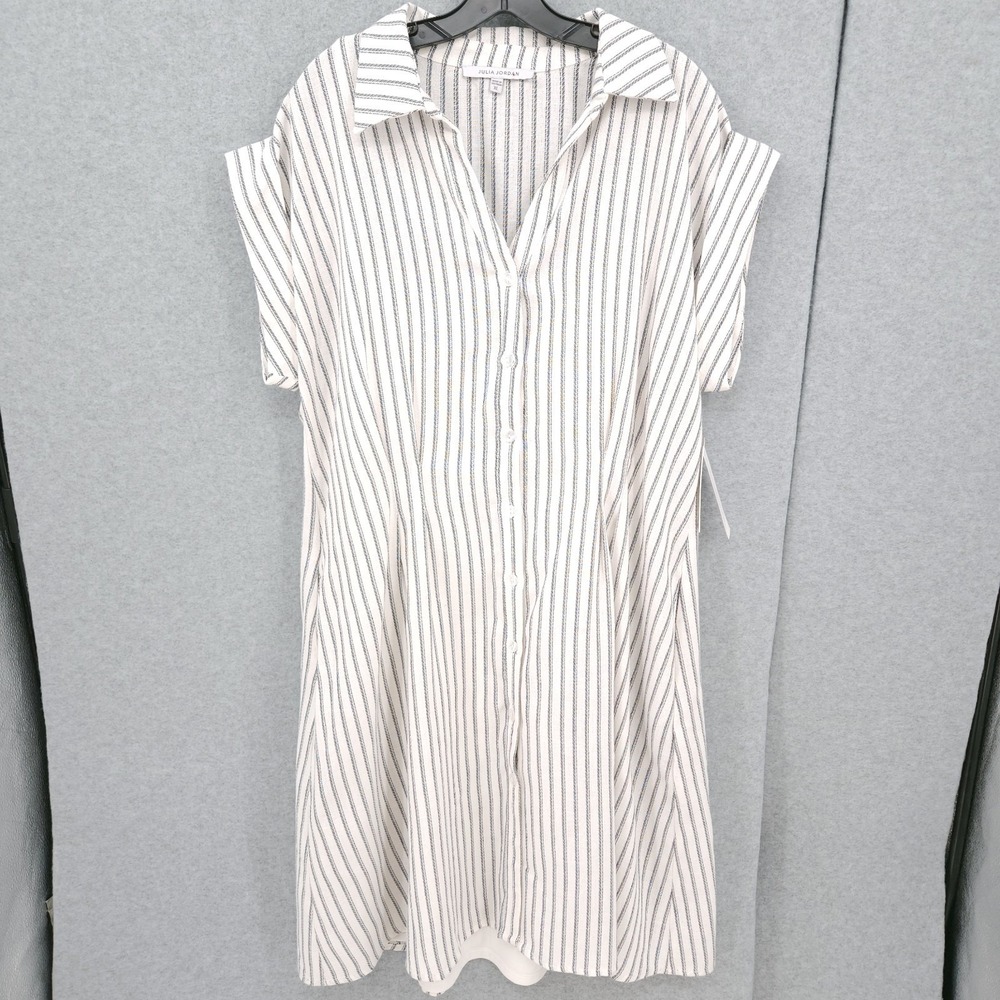 Julia Jordan Ticking Stripe Collared Button Front Shirtdress Womens Size XL NWT